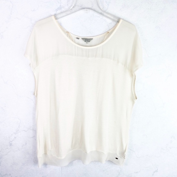 [Guess] Off White Mesh Open Back Shirt - Picture 1 of 2